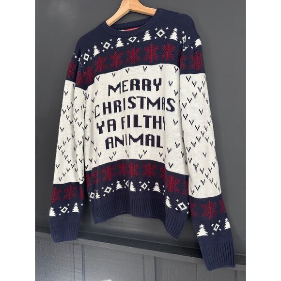 Merry Christmas Ya Filthy Animal Home Alone You Look Ugly Today Sweater Size L - Picture 8 of 8